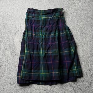 Vintage James Pringle Weavers Skirt Women's 16 Green Plaid Scottish Wool